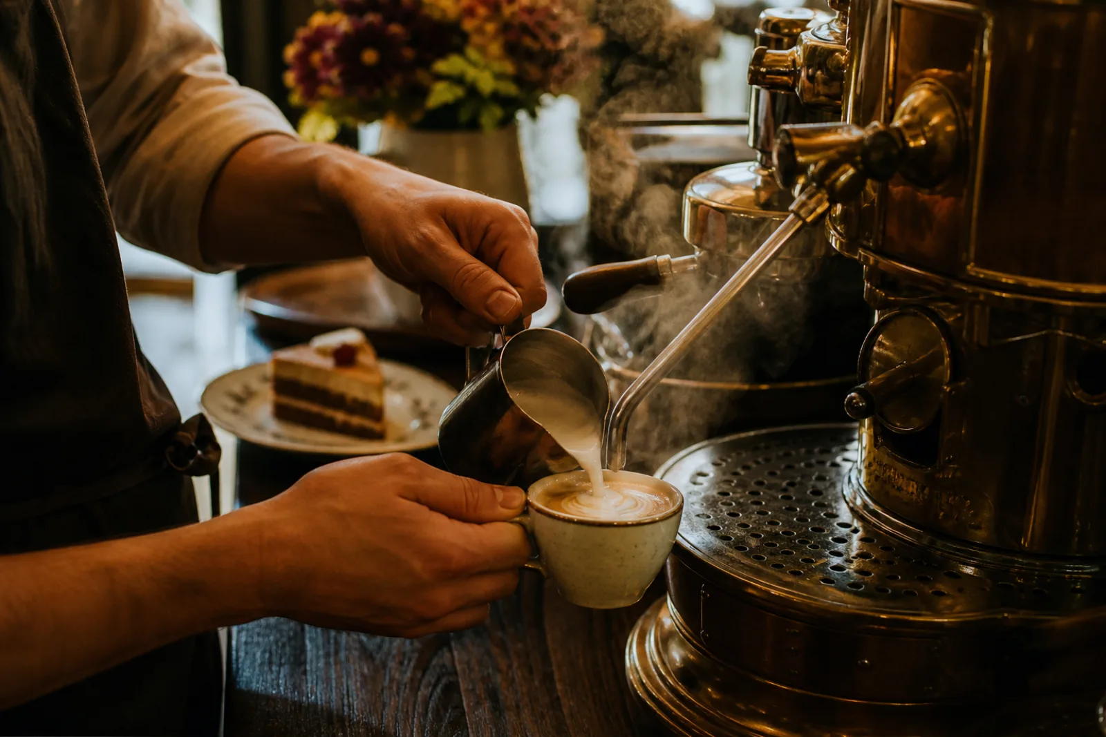 Fiktive Kaffeezubereitung an einer Vintage-Espressomaschine