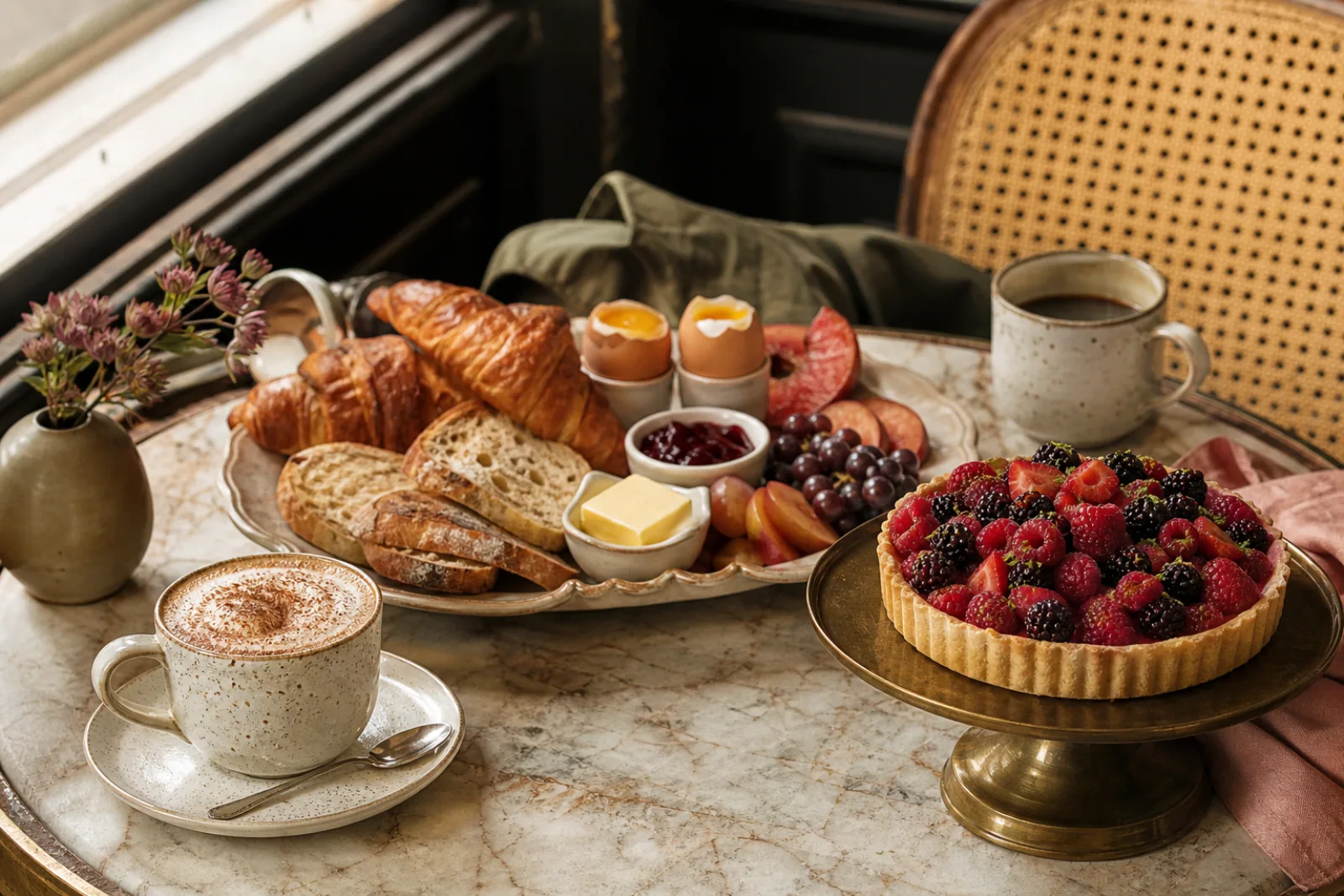 Beispielhaftes Frühstück und saisonale Tarte